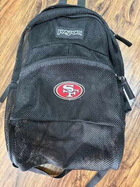 Jansport Black Mesh Backpack with Red SF Logo